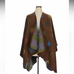 Brown Poncho Multi Floral Pattern Women's Open Front Cape